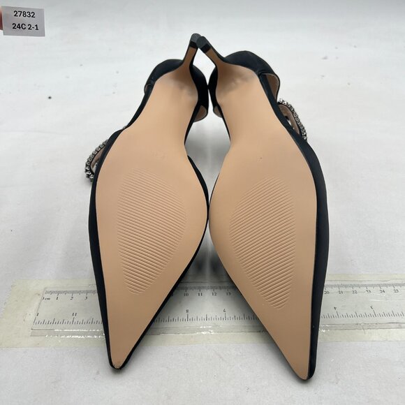 FOWT Black Pointed Toe Rhinestones Ankle Strap Sandals Kitten Heel D'Orsay Pumps - Picture 7 of 8